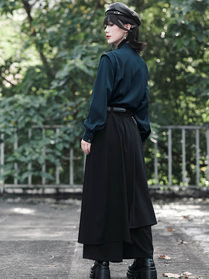 Chinese-Inspired Asymmetric Skirt Pants