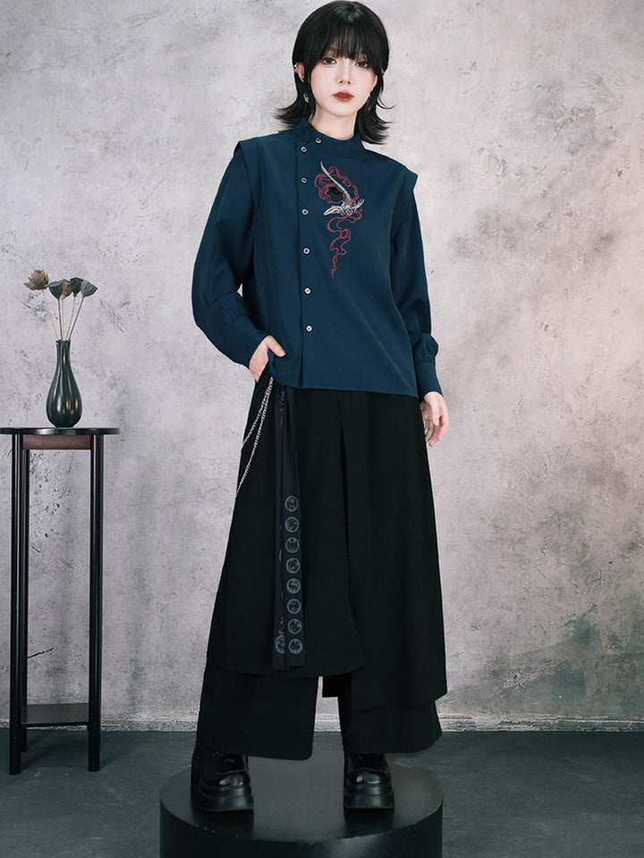 Chinese-Inspired Asymmetric Skirt Pants