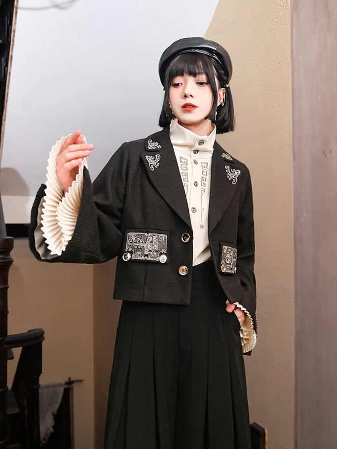 Chinese-Inspired Embroidered Cropped Blazer