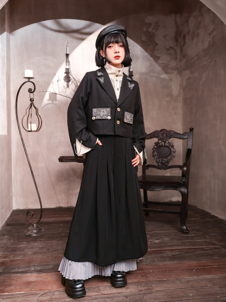 Chinese-Inspired Embroidered Cropped Blazer