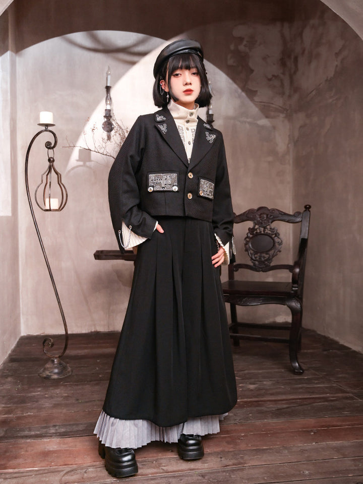 Chinese-Inspired Embroidered Cropped Blazer