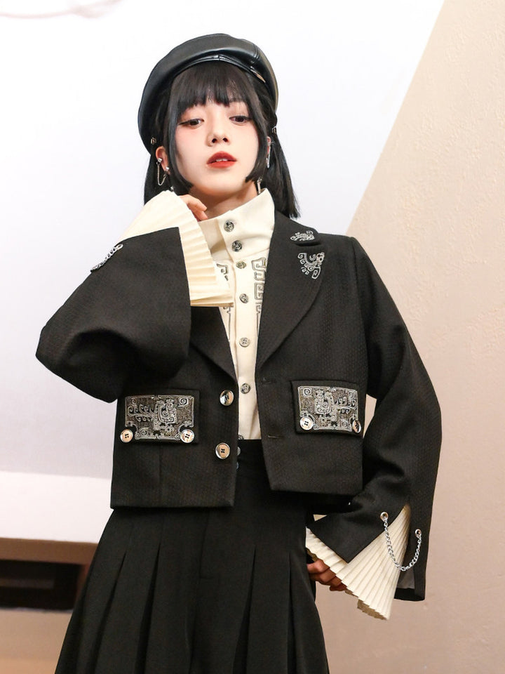 Chinese-Inspired Embroidered Cropped Blazer