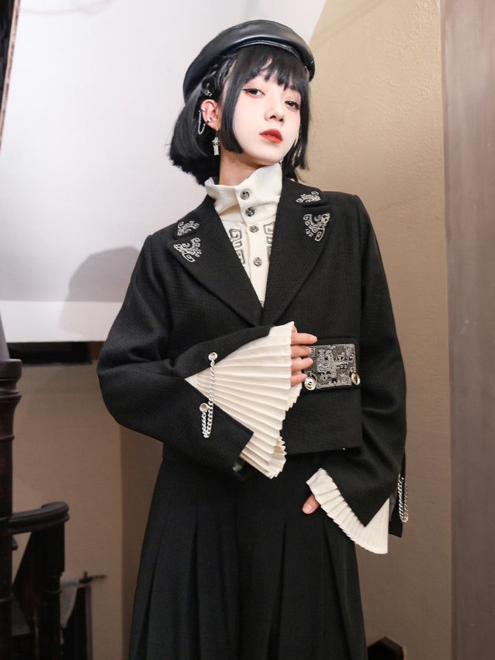 Chinese-Inspired Embroidered Cropped Blazer