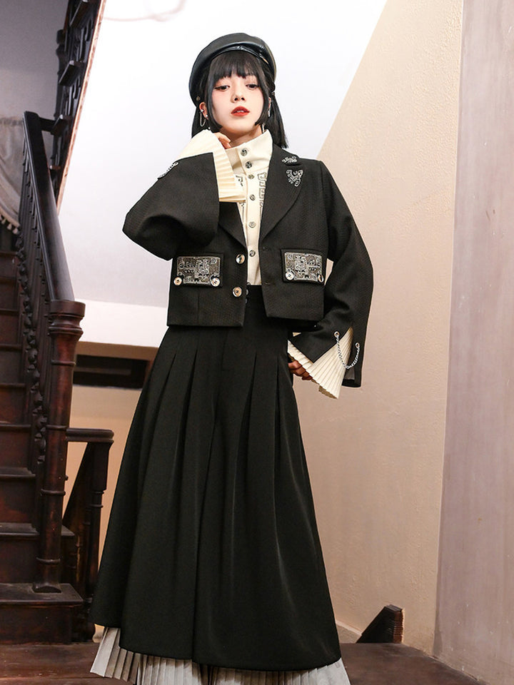 Chinese-Inspired Embroidered Cropped Blazer