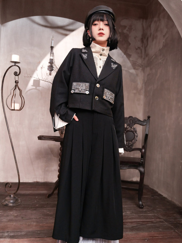 Chinese-Inspired Embroidered Cropped Blazer