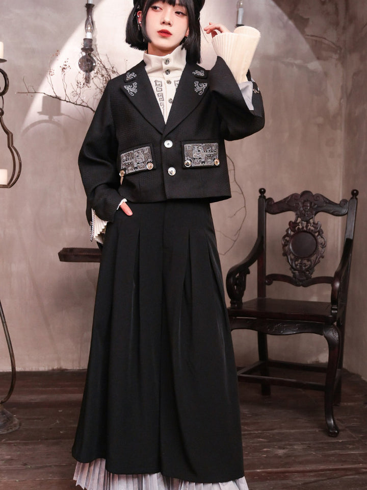 Chinese-Inspired Embroidered Cropped Blazer