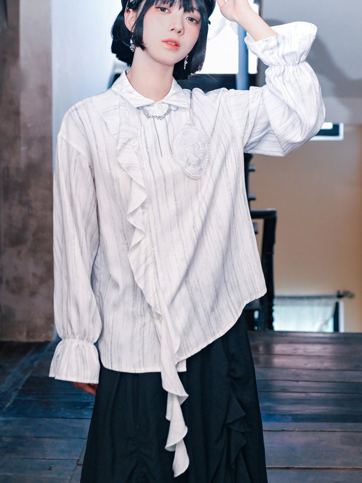 Jellyfish Embroidered Asymmetric Ruffle Shirt