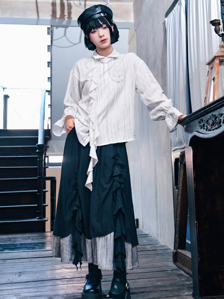 Jellyfish Embroidered Asymmetric Ruffle Shirt