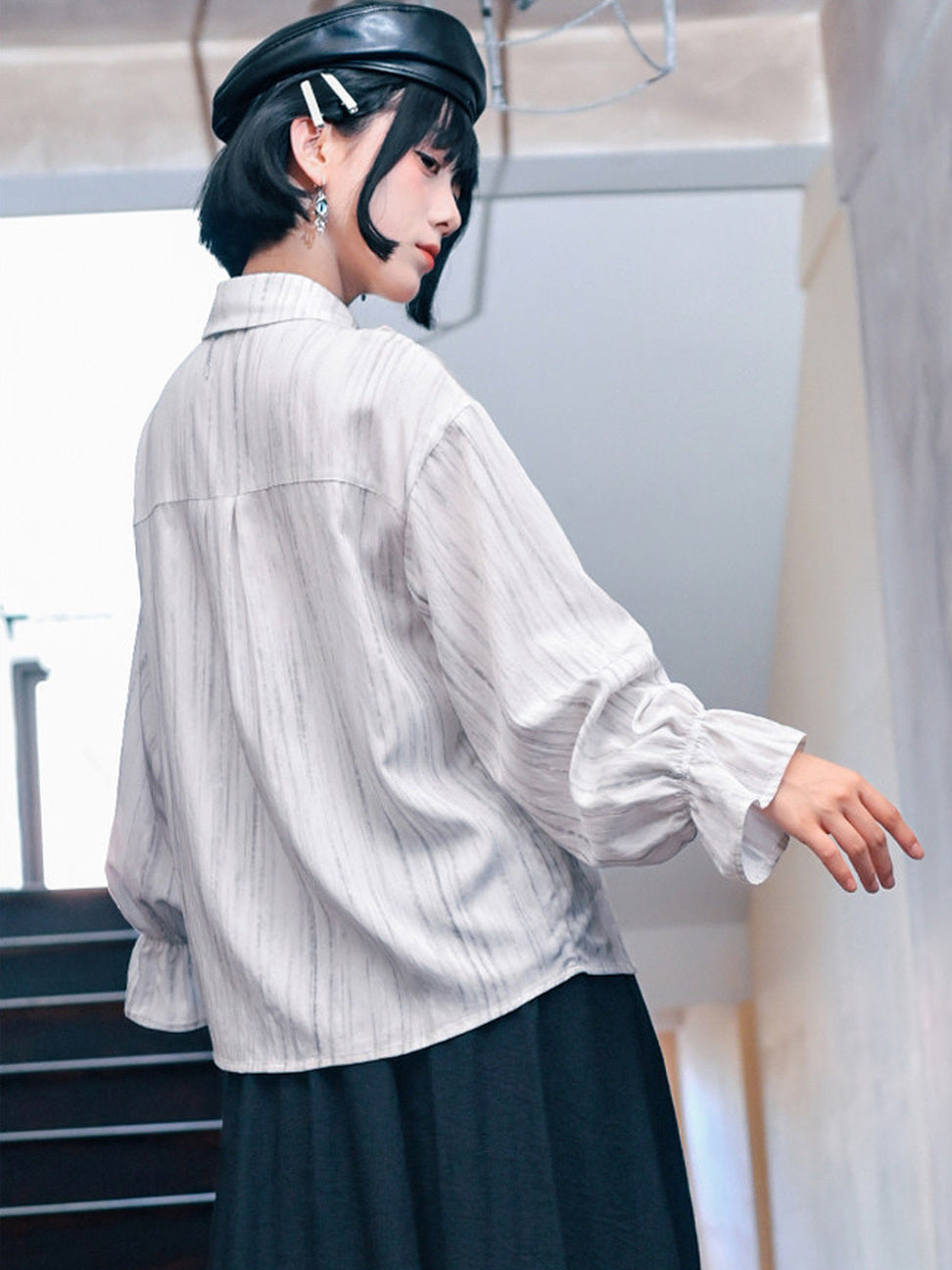 Jellyfish Embroidered Asymmetric Ruffle Shirt