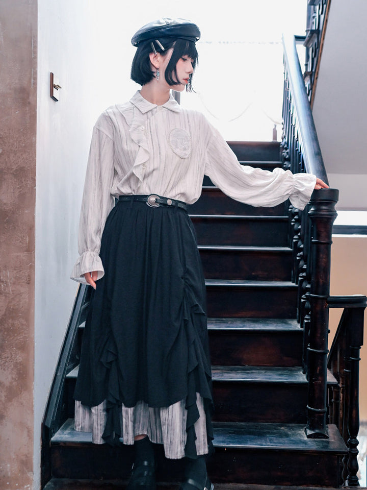 Jellyfish Embroidered Asymmetric Ruffle Shirt