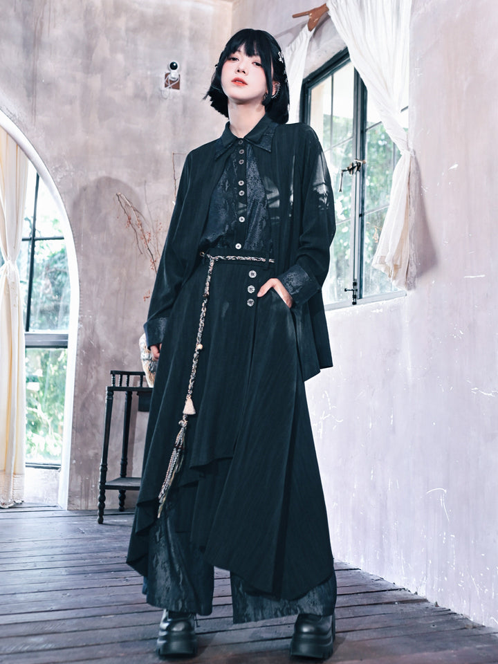 Asymmetric Wide Leg Skirt Pants with Snake Print Panels