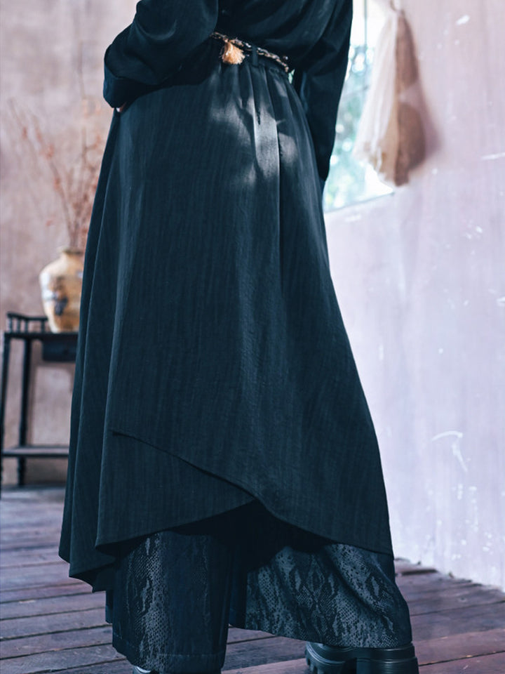 Asymmetric Wide Leg Skirt Pants with Snake Print Panels