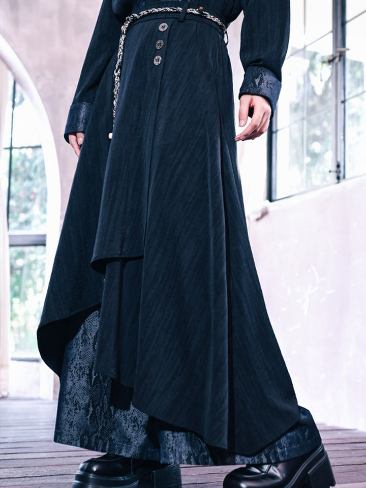 Asymmetric Wide Leg Skirt Pants with Snake Print Panels