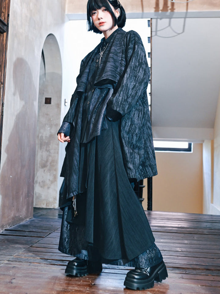 Asymmetric Wide Leg Skirt Pants with Snake Print Panels