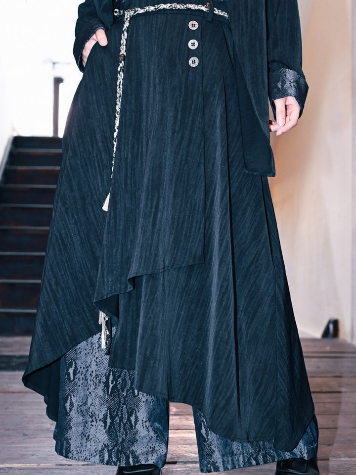 Asymmetric Wide Leg Skirt Pants with Snake Print Panels