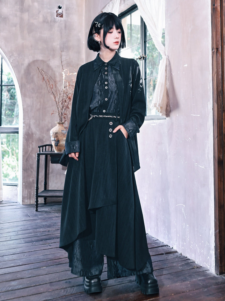 Black Snake Print Paneled Button-Up Shirt