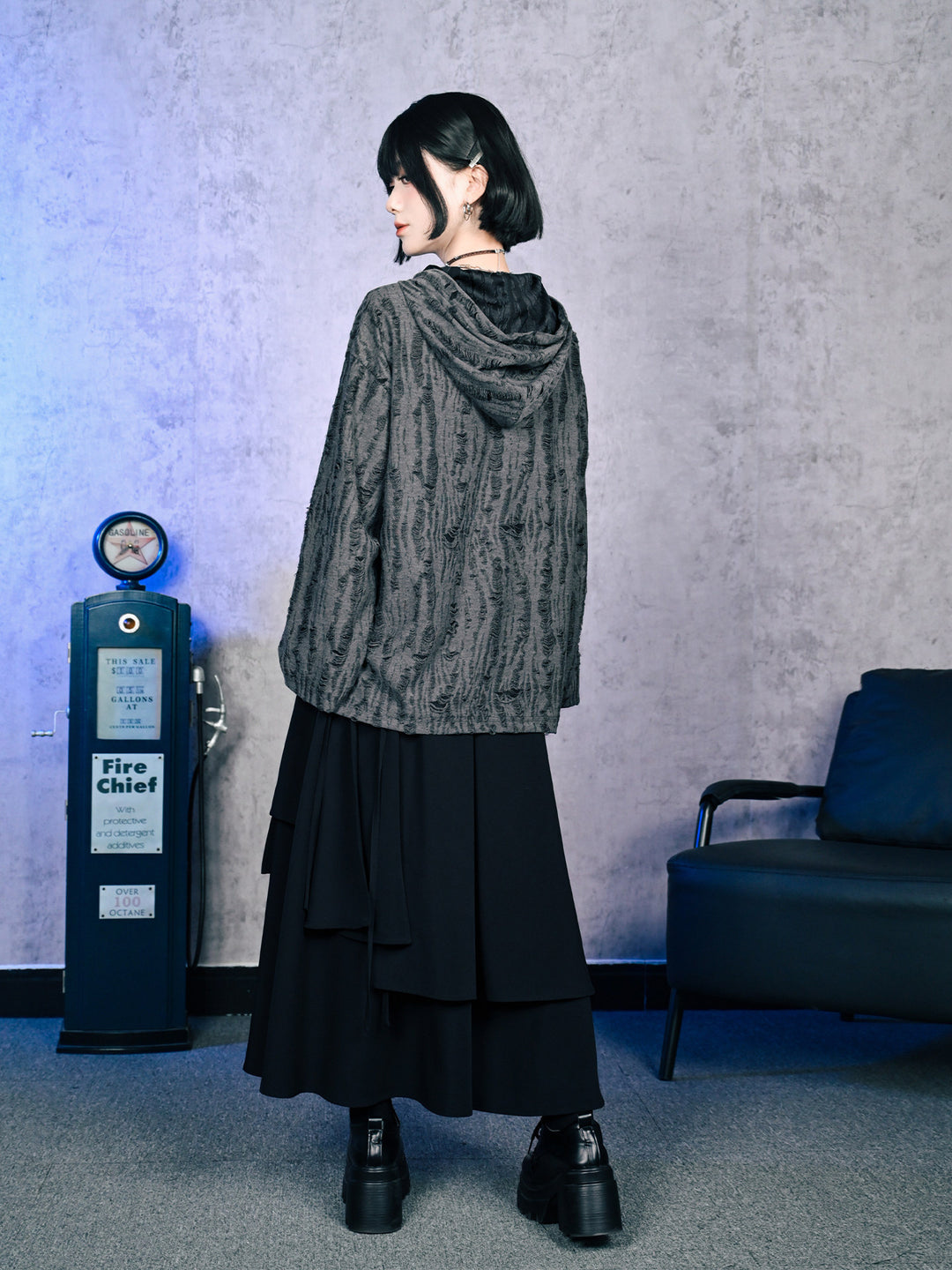 Black Distressed Skull Graphic Hoodie