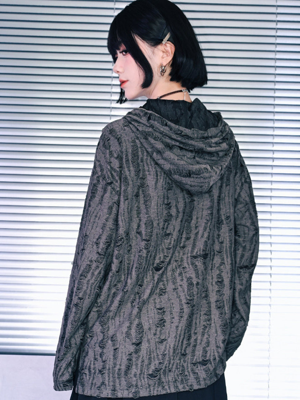 Black Distressed Skull Graphic Hoodie