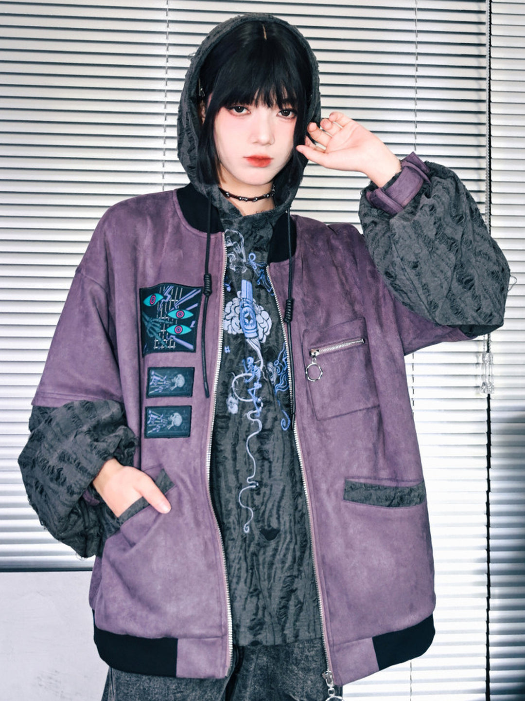 Black Distressed Skull Graphic Hoodie