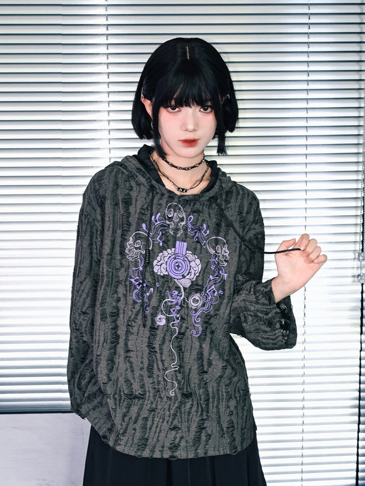 Black Distressed Skull Graphic Hoodie
