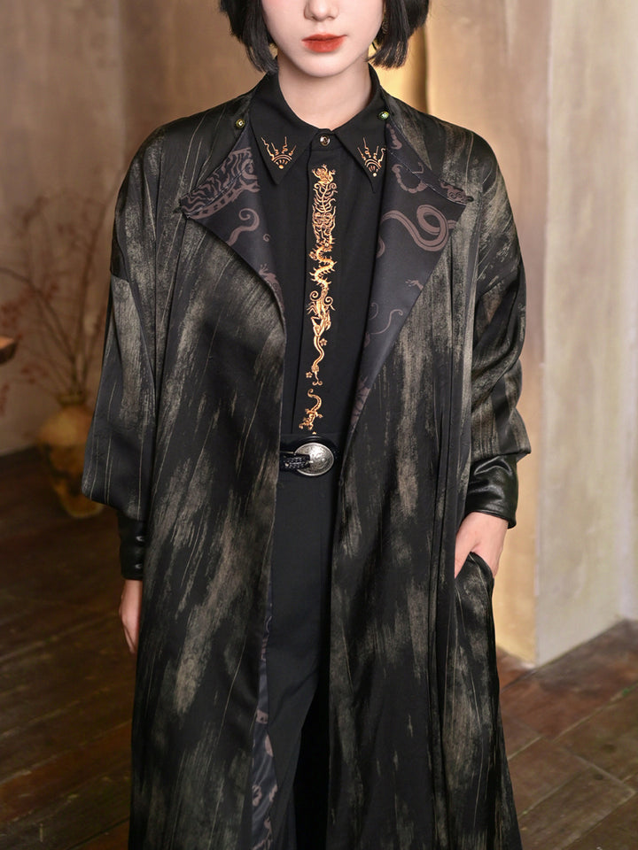 Black Five Poisons Embroidered Pleated Shirt