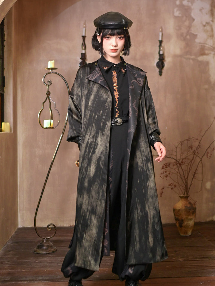 Black Five Poisons Embroidered Pleated Shirt