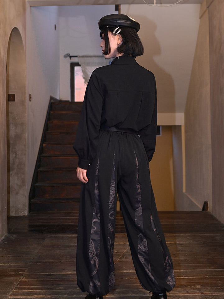 Black Five Poisons Embroidered Pleated Shirt