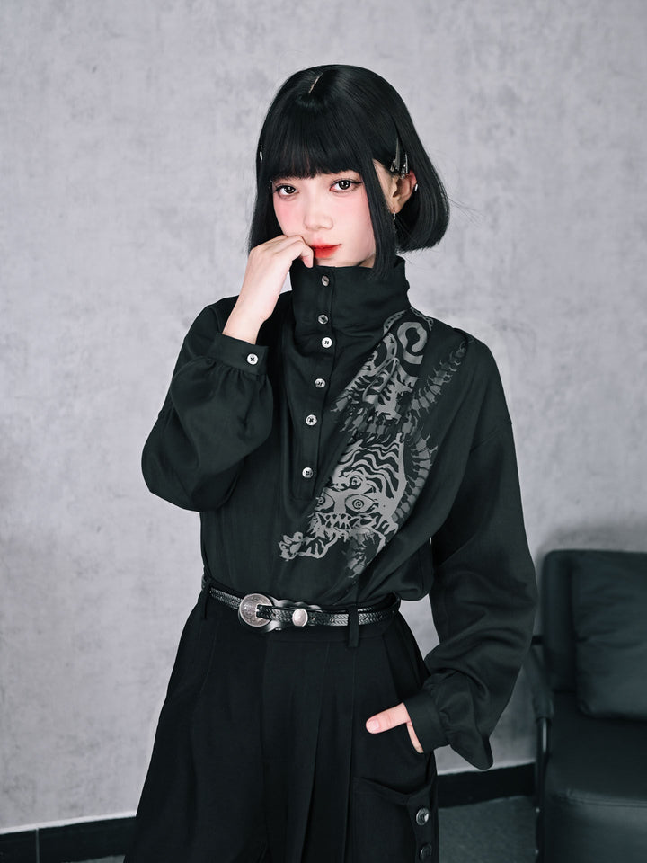 Black Five Poisons Graphic High-Neck Shirt
