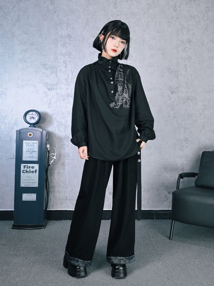 Black Five Poisons Graphic High-Neck Shirt