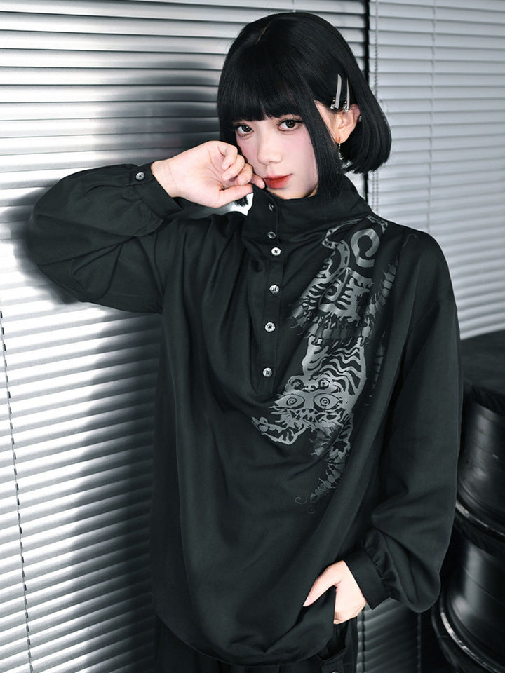 Black Five Poisons Graphic High-Neck Shirt