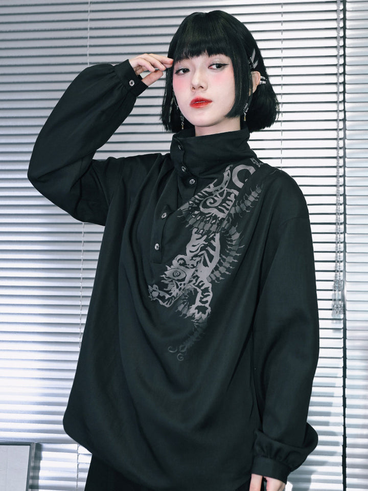 Black Five Poisons Graphic High-Neck Shirt