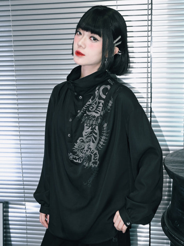 Black Five Poisons Graphic High-Neck Shirt