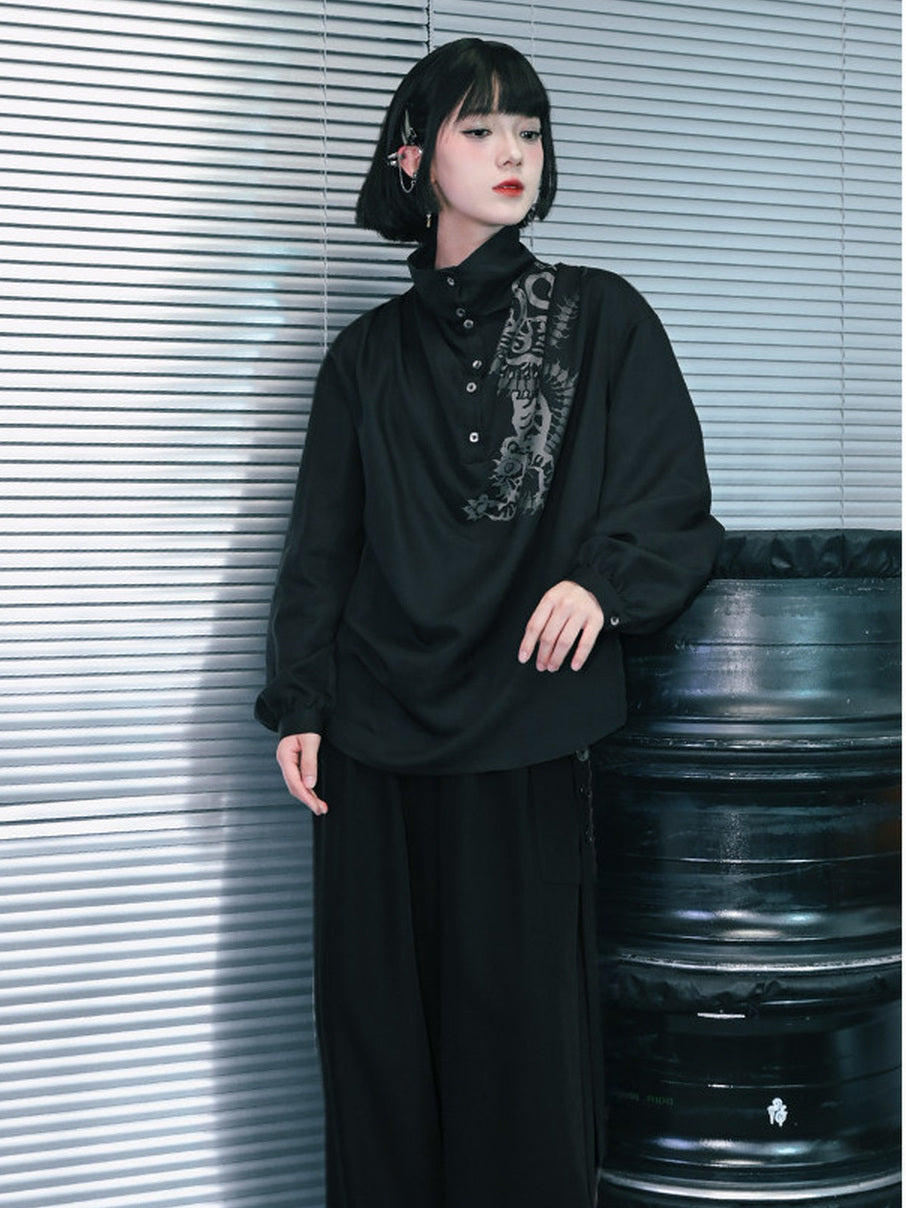 Black Five Poisons Graphic High-Neck Shirt