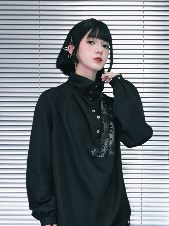 Black Five Poisons Graphic High-Neck Shirt