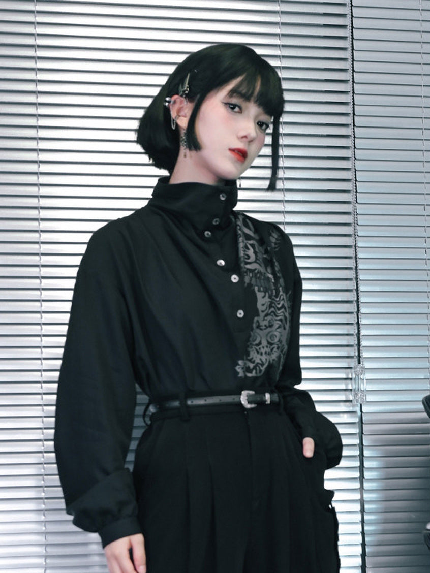 Black Five Poisons Graphic High-Neck Shirt