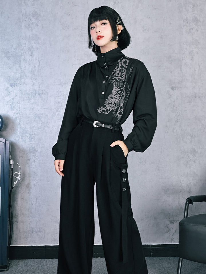 Black Five Poisons Graphic High-Neck Shirt