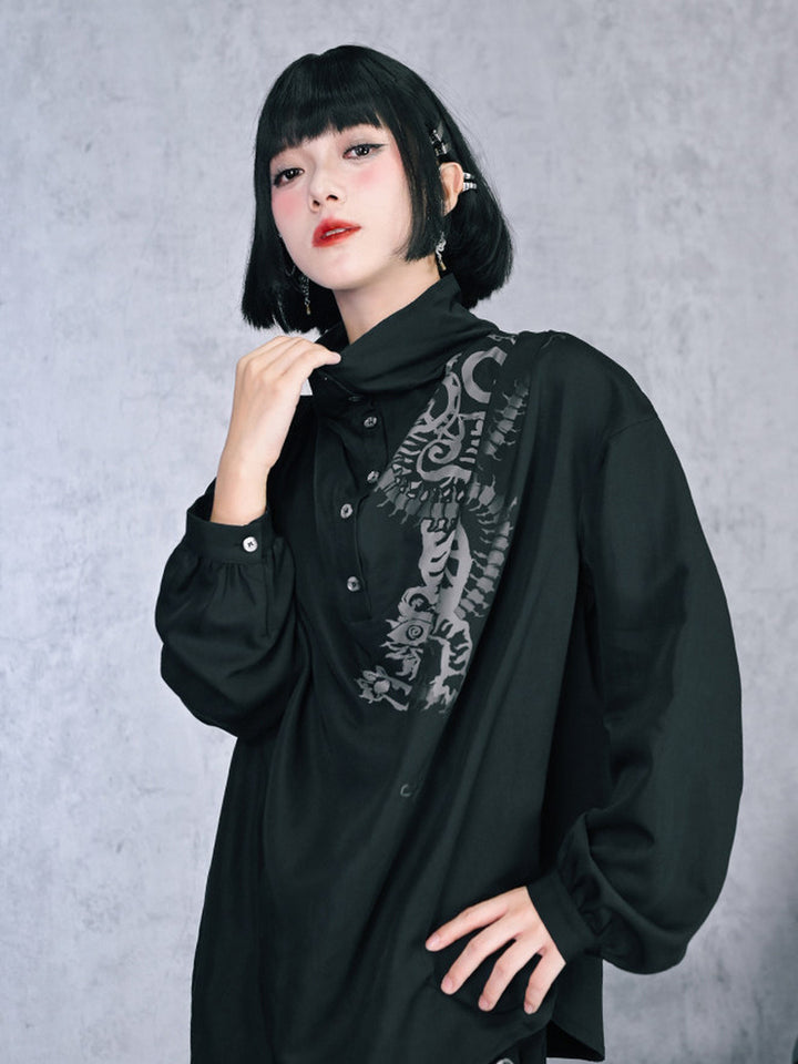 Black Five Poisons Graphic High-Neck Shirt