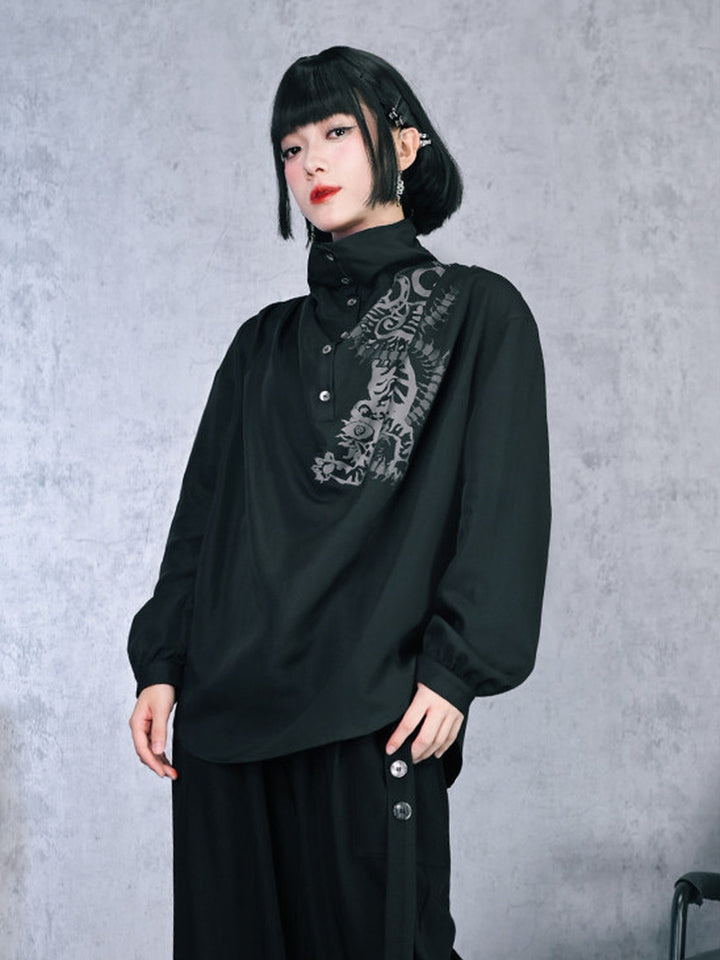Black Five Poisons Graphic High-Neck Shirt