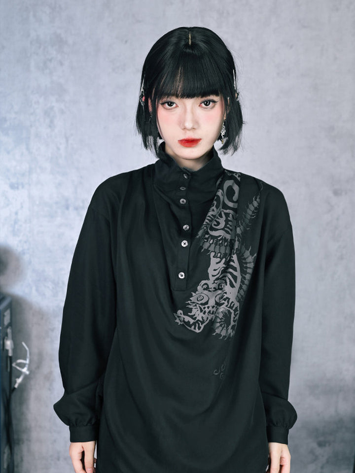 Black Five Poisons Graphic High-Neck Shirt