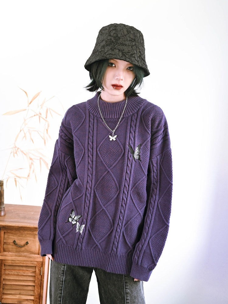 Butterfly Embroidered Mock Neck Sweater