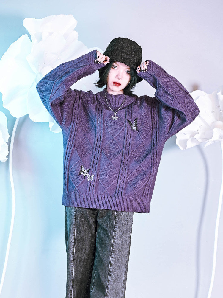 Butterfly Embroidered Mock Neck Sweater