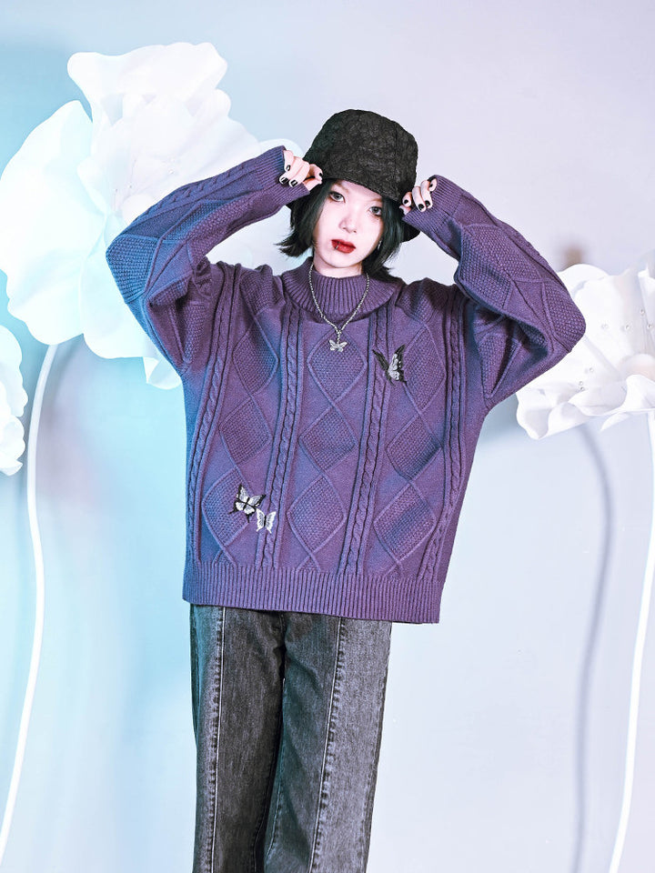 Butterfly Embroidered Mock Neck Sweater