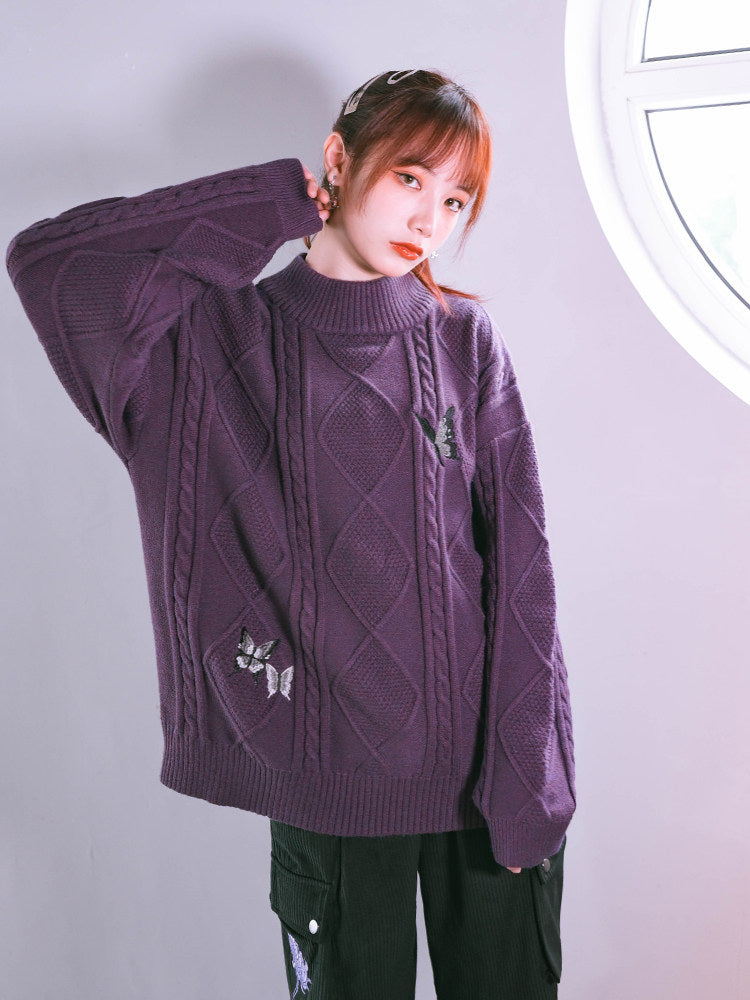 Butterfly Embroidered Mock Neck Sweater