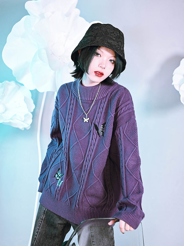Butterfly Embroidered Mock Neck Sweater