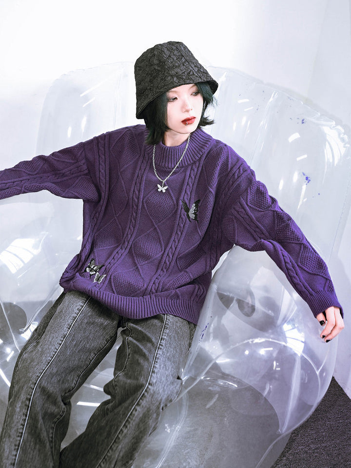 Butterfly Embroidered Mock Neck Sweater