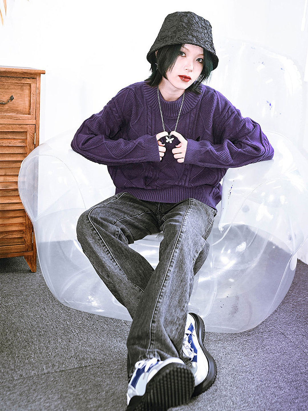 Butterfly Embroidered Mock Neck Sweater