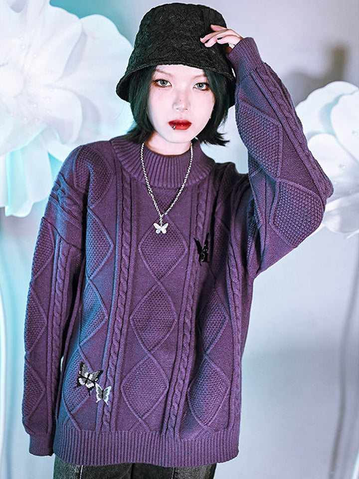 Butterfly Embroidered Mock Neck Sweater