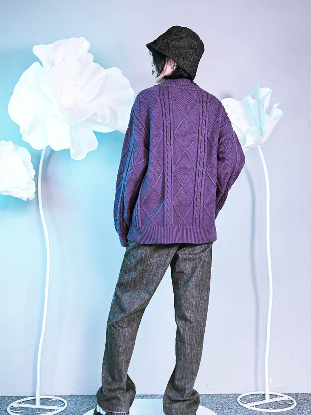 Butterfly Embroidered Mock Neck Sweater