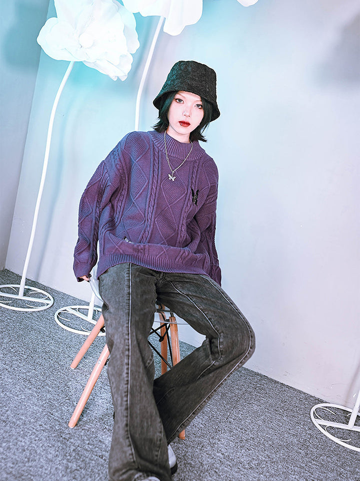 Butterfly Embroidered Mock Neck Sweater