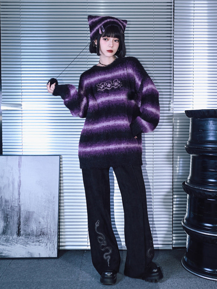 Snake Embroidered Flared Pants